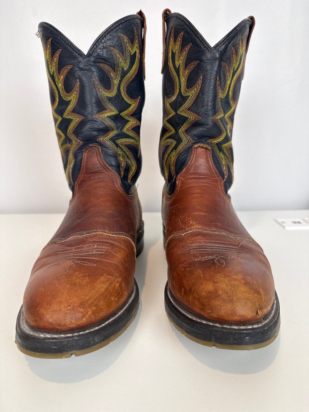 Double-H Boot Company Mens Roper Two Tone Leather Boots Size 10D Brown Western